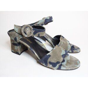 Marion Parke Green Camo Suede Leather Block Heels, Size 7 (US) 37